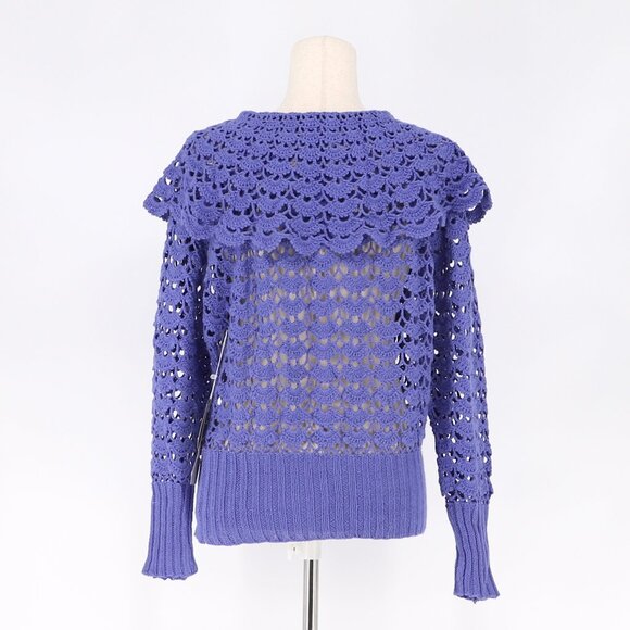 NWT VINTAGE JENNIFER REED Knitted By Hand Crochet Open Knit Purple Blue Size M - Picture 4 of 6